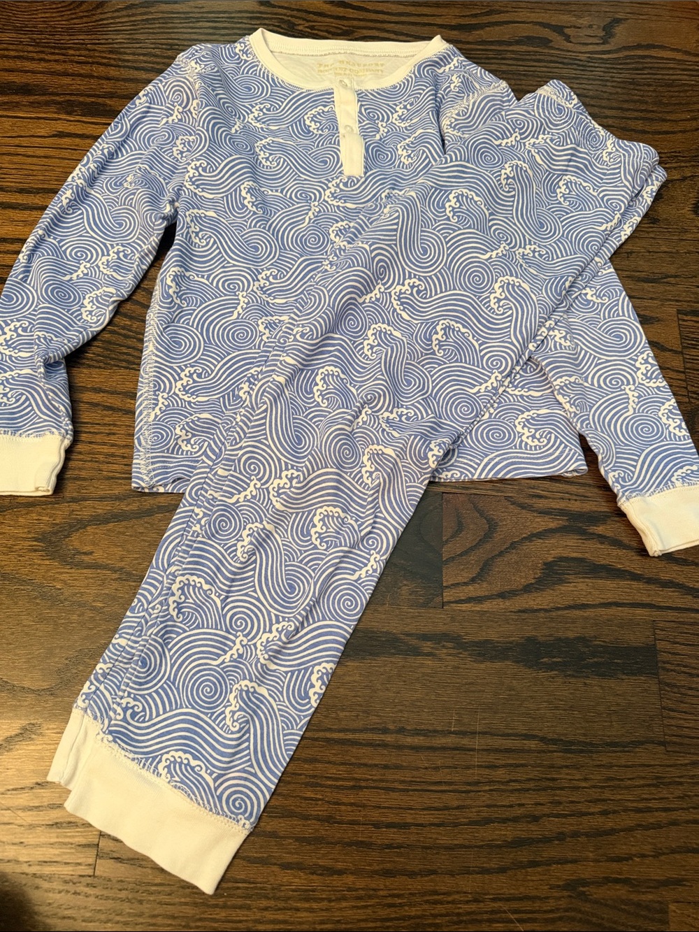 The Beaufort Bonnet Company Blue Wave-Print Kids Pajama Set